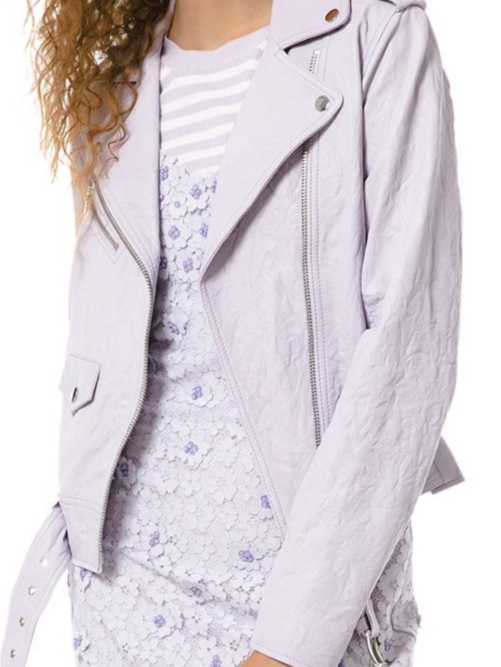 NWT MICHAEL KORS Crinkled Leather Moto Jacket size XS Lavendermist
